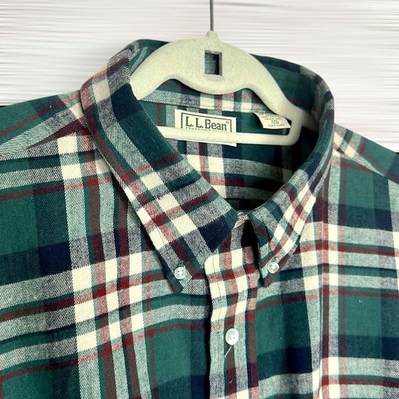 Vintage L.L. Bean Main USA Flannel Button Up Shirt Cotton Plaid Green XXL Tall - Picture 3 of 13